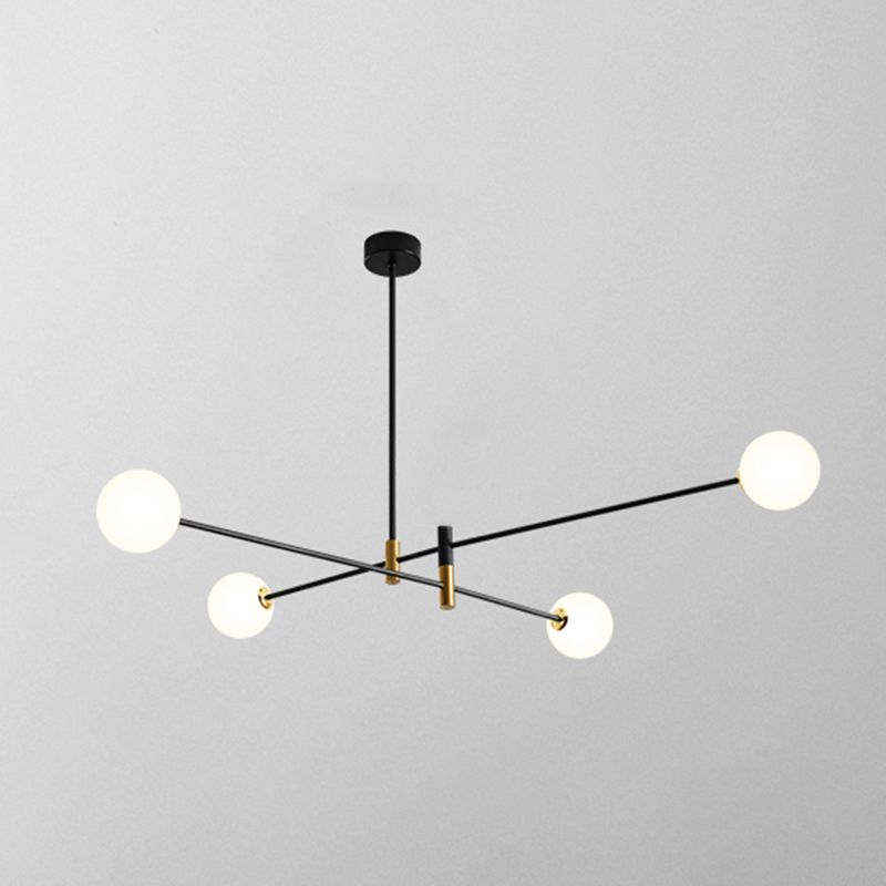 Black and Gold Globe Hanging Lamp in Modern Style Lacquered Iron Chandelier with Glass Shade