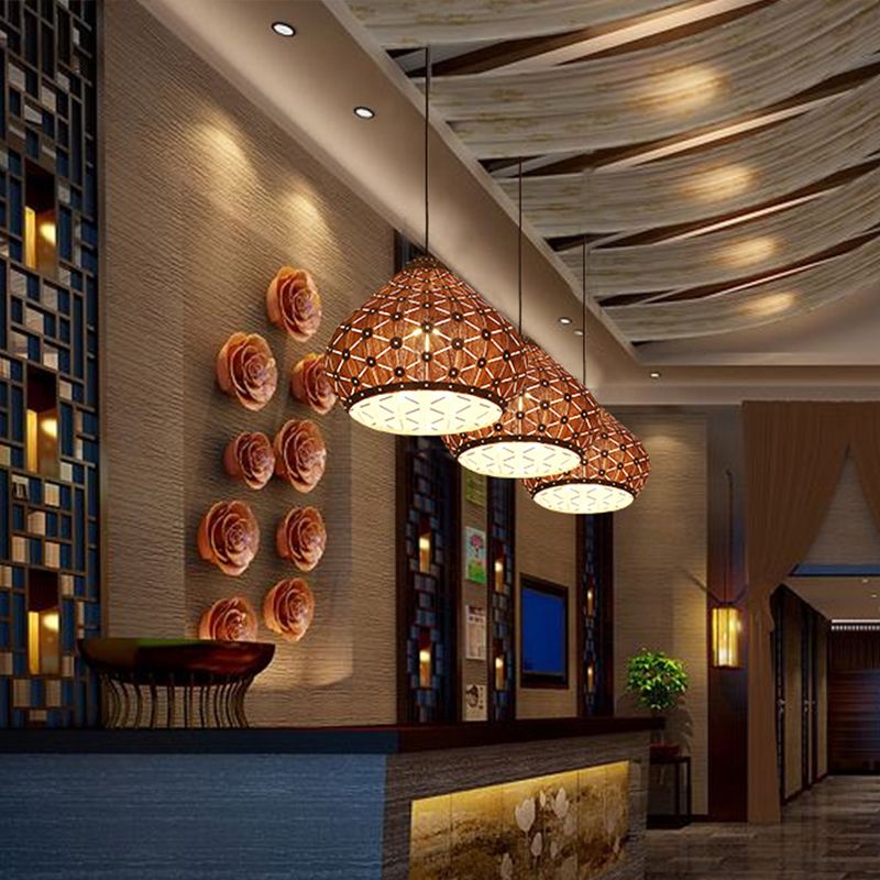 1 camera da letto in bulbo che illumina l'Asia marrone lampada appesa con tonalità in legno di lacrima