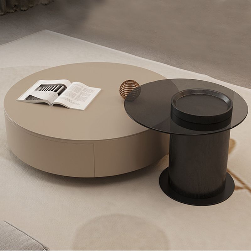 North European Round Coffee Table Wood 1 Cocktail Table with Drawers