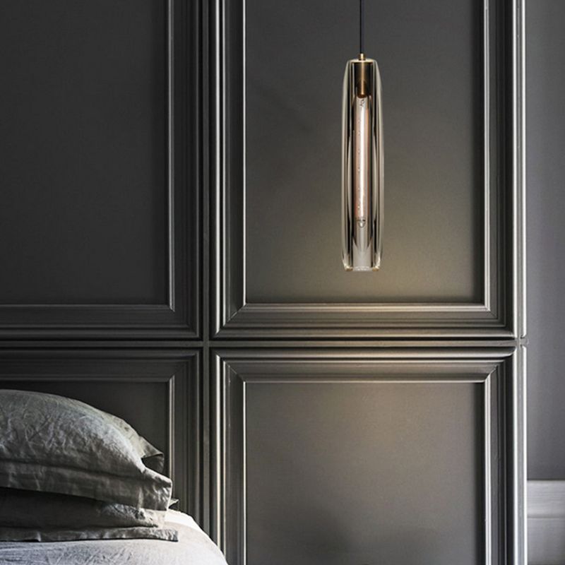 Modern Minimalist Cylindrical Shape Pendant Light Crystal Clear Suspension Light for Living Room
