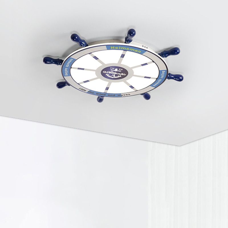 Méditerranée Rudder Ceiling Light Fixture Metal Boys Bedroom LED Ceiling Flush Mount in Blue