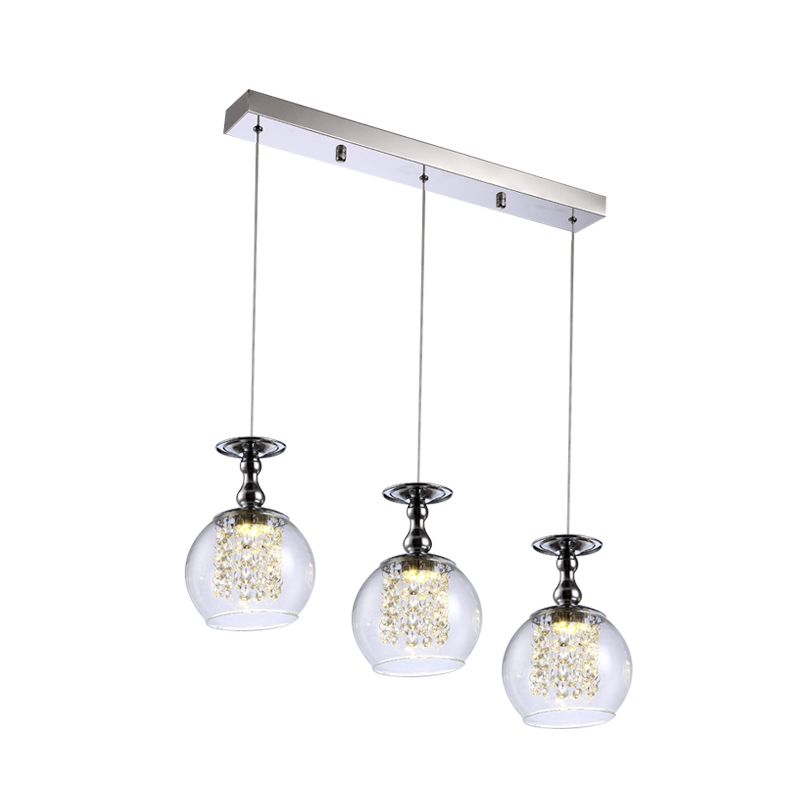 Clear Glass Glass Glass Cluster Cioncant Light Contemporary 3 Lights Chrome Hanging Kit con goccia di cristallo interno