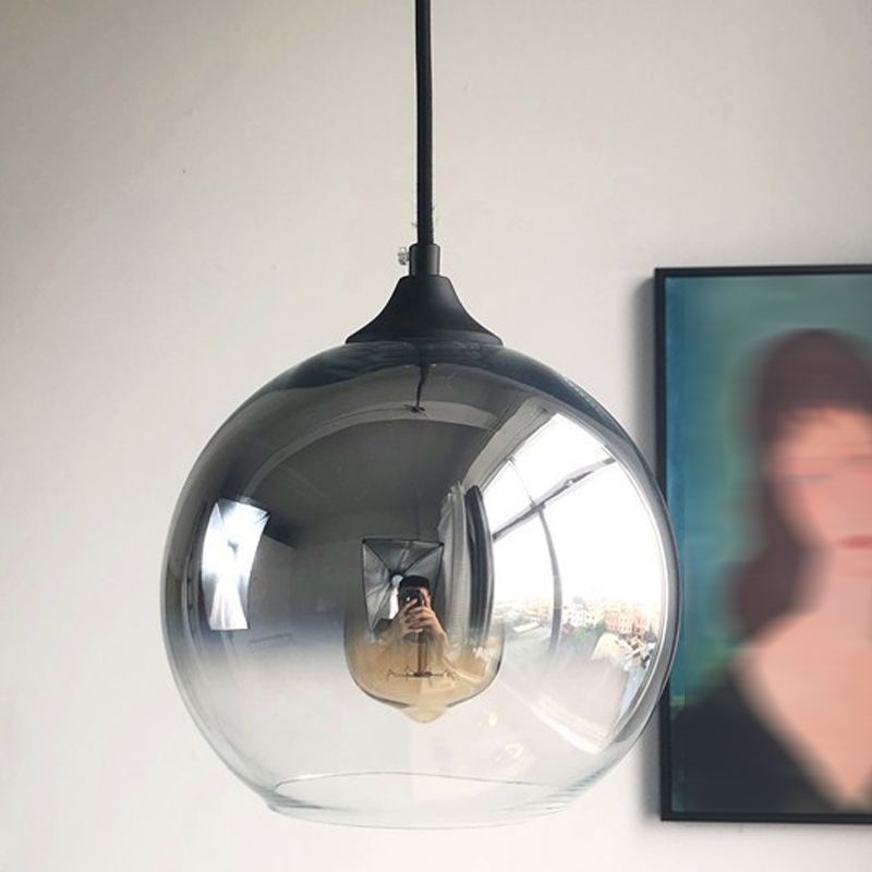 Modern Artistic Single Hanging Lamp Electroplate Iron Pendant Light with Globe Glass Shade