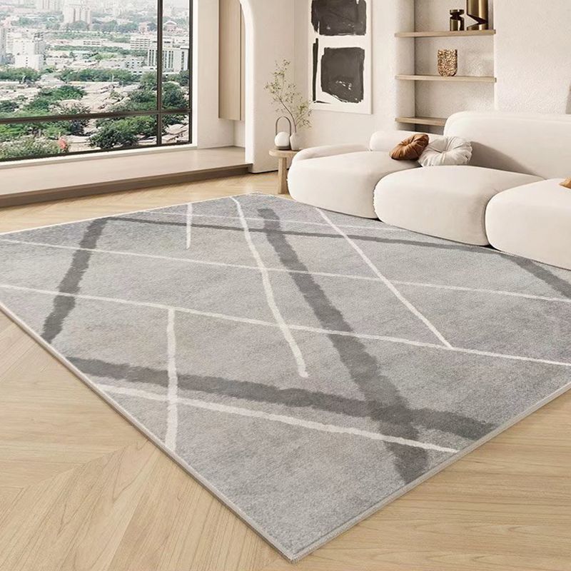 Gray Gorgeous Rug Polyester Line Rug Stain Resistant Indoor Rug for Sitting Room