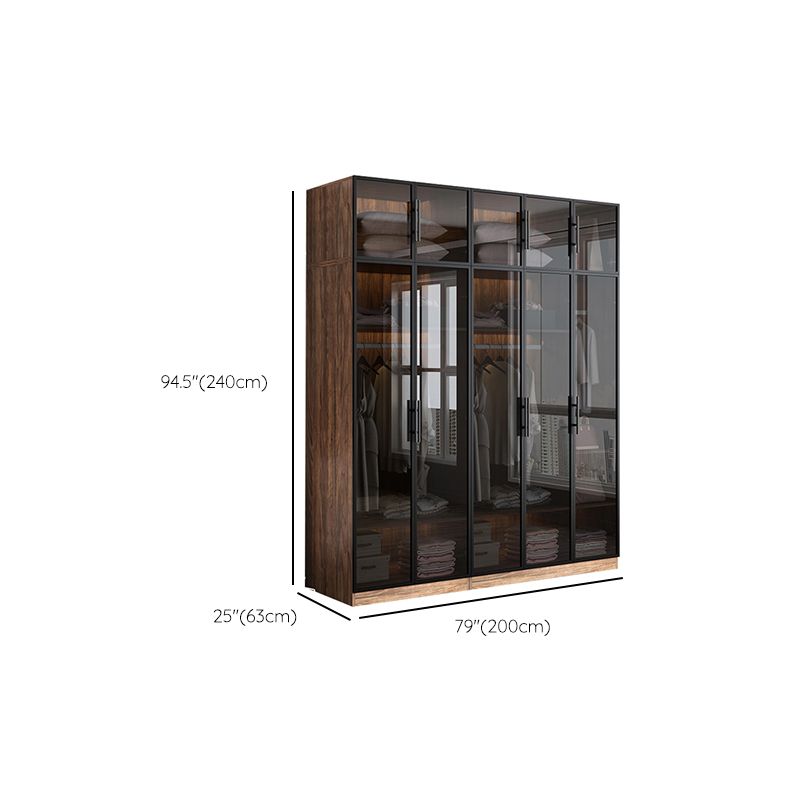 Modern Freestanding Wardrobe Armoire Tempered Glass Doors Wardrobe with Shelves