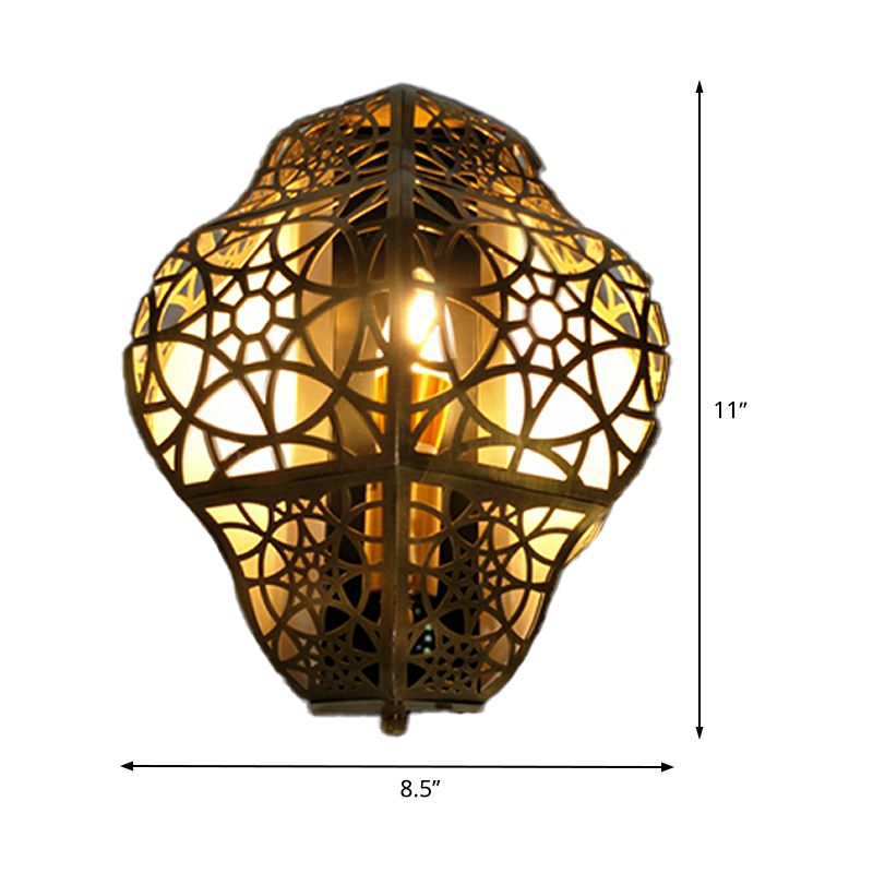 Brass Hollow-Out Sconce Light Arab Metallic 1 Bulb Corner Wall Mount Lamp Fixture