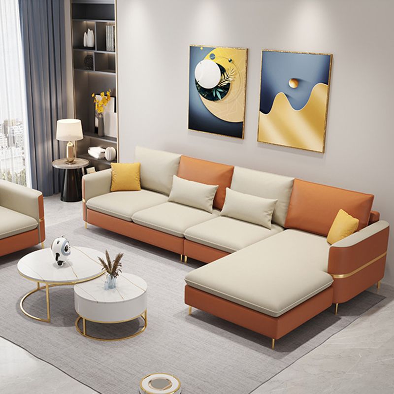 35.4"H Modern Square Arm Faux Leather Sofa& Chaise for Living Room