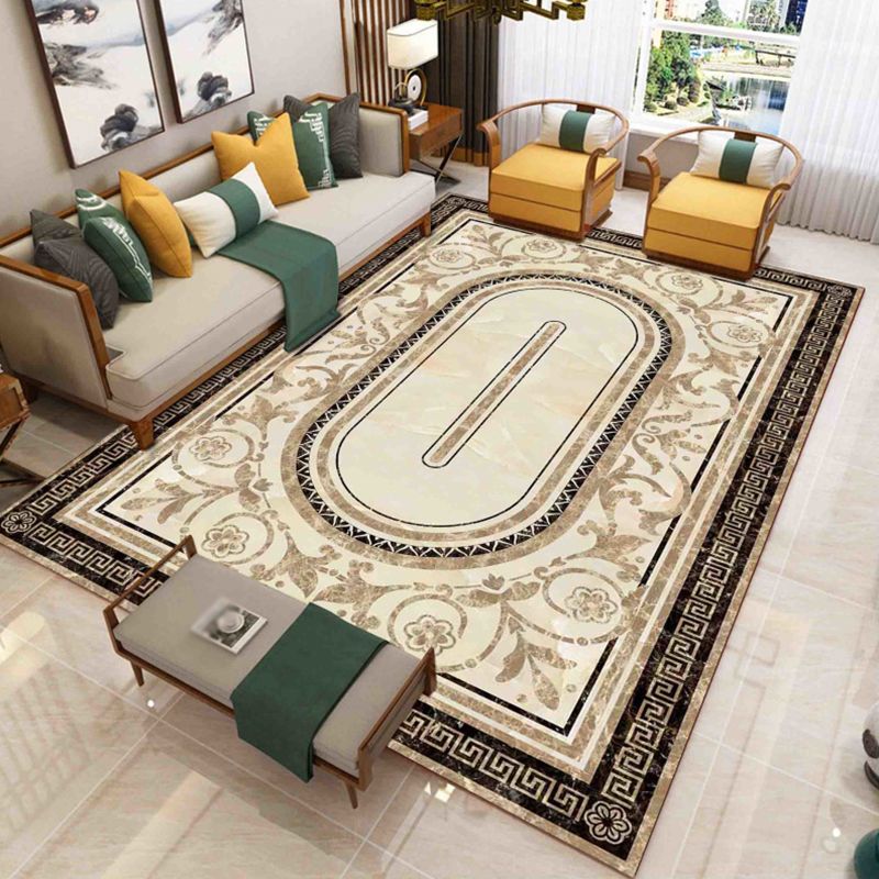 Victoria Floral Pattern Rug White Polyster Carpet Washable Area Carpet for Living Room