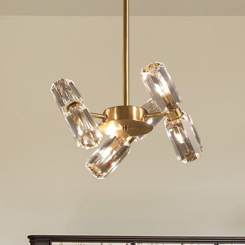Tube Faceted Crystal Chandelier Lamp Contemporary 6/8/10 Bulbs Gold Hanging Ceiling Light