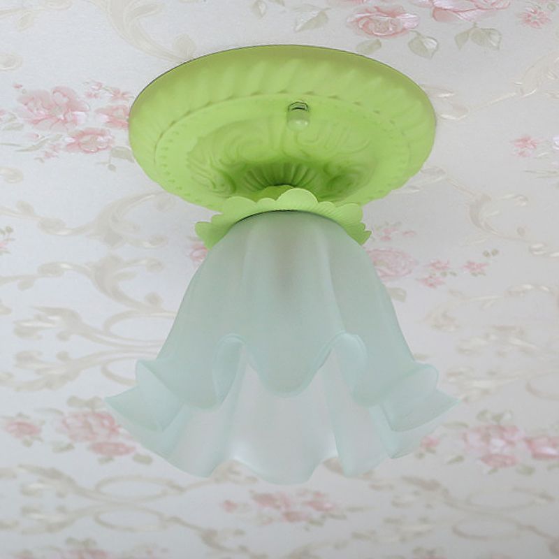 Wit/Groen/Roze Bloemenplafondlamp Pastorale Stijl Mat Melkachtig Glas 1-Lamp Gangpad Inbouwlamp