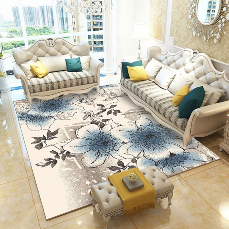 Casual Digital Print Floral Rug Multi-Color Modern Rug Polyester Stain Resistant Anti-Slip Backing Washable Carpet for Great Room