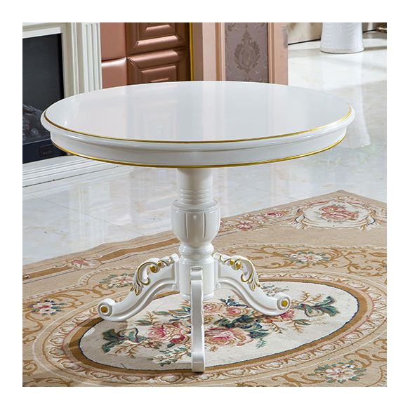 Solid Wood Victorian Round Dining Table Rubberwood Table with Pedestal Base