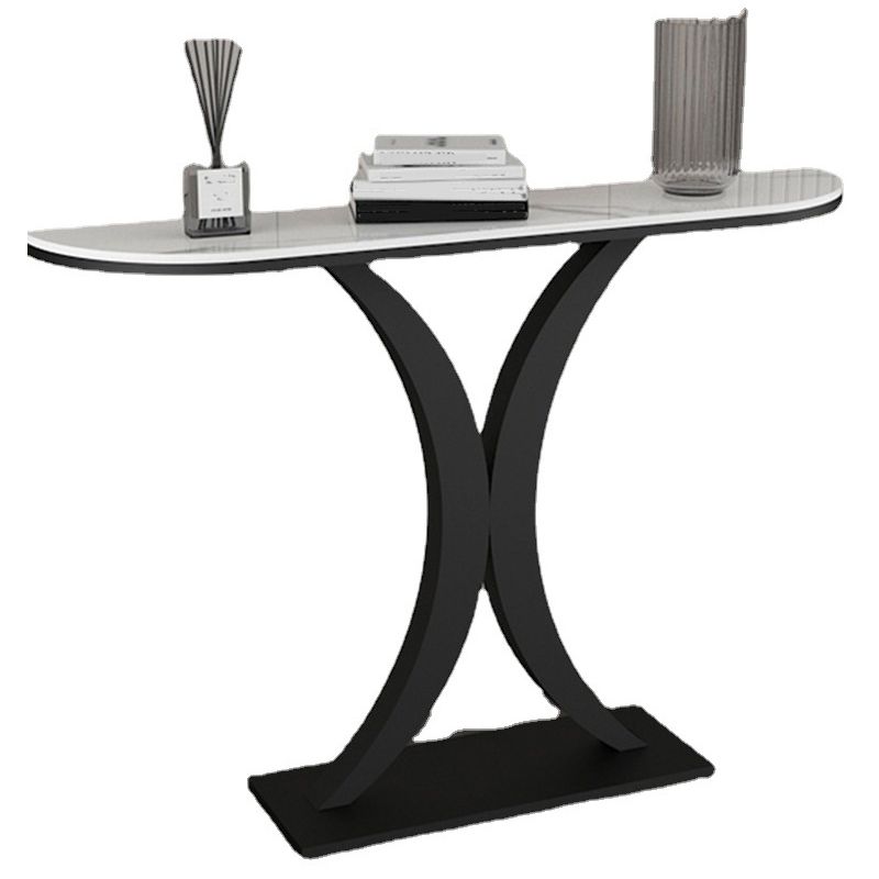 Marble Half Moon Console Table 31.5-inch Tall Accent Table with 1 Shelf