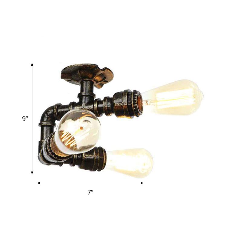 Water Pipe Metal Semi Flush Mount Vintage 3/4 Lights Indoor Ceiling Light Fixture in Antique Brass/Aged Silver/Antique Bronze