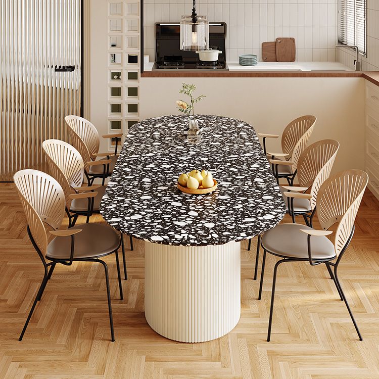 Stone Dining Site Table Contemporary Style Oval Table with Double Pedestal