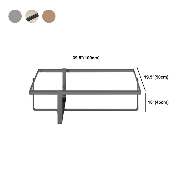 Contemporary Rectangle Glass Top Coffee Table with Steel Cross Base