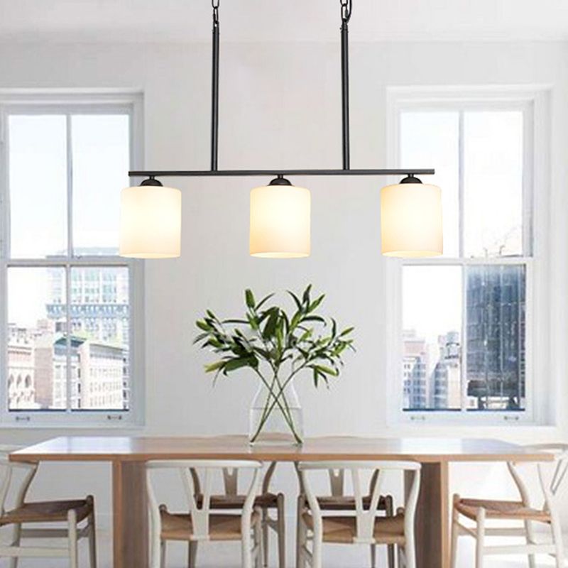 Cylindrical Island Chandelier Lights Contemporary Milk Glass Chandelier Lighting Fixtures for Dining Table
