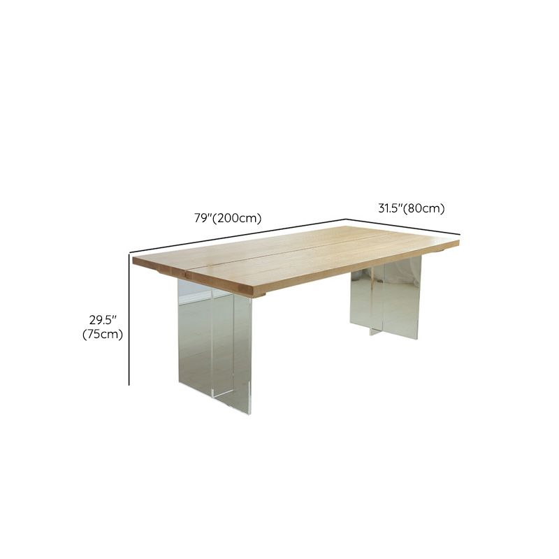 Rectangle Solid Wood Dining Table Modern Acrylic Double Pedestal Table