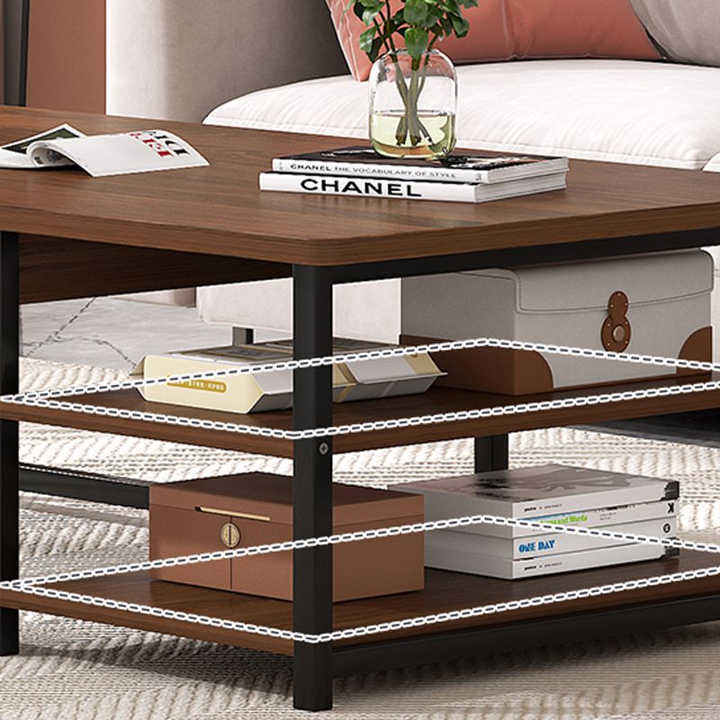 16.53" H Rectangle Wooden Coffee Table Metal Frame Cocktail Table with Shelves