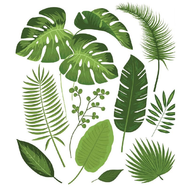 Illustration Style Leaves Print Mural Giant Wall Covering for Dining Room, Custom