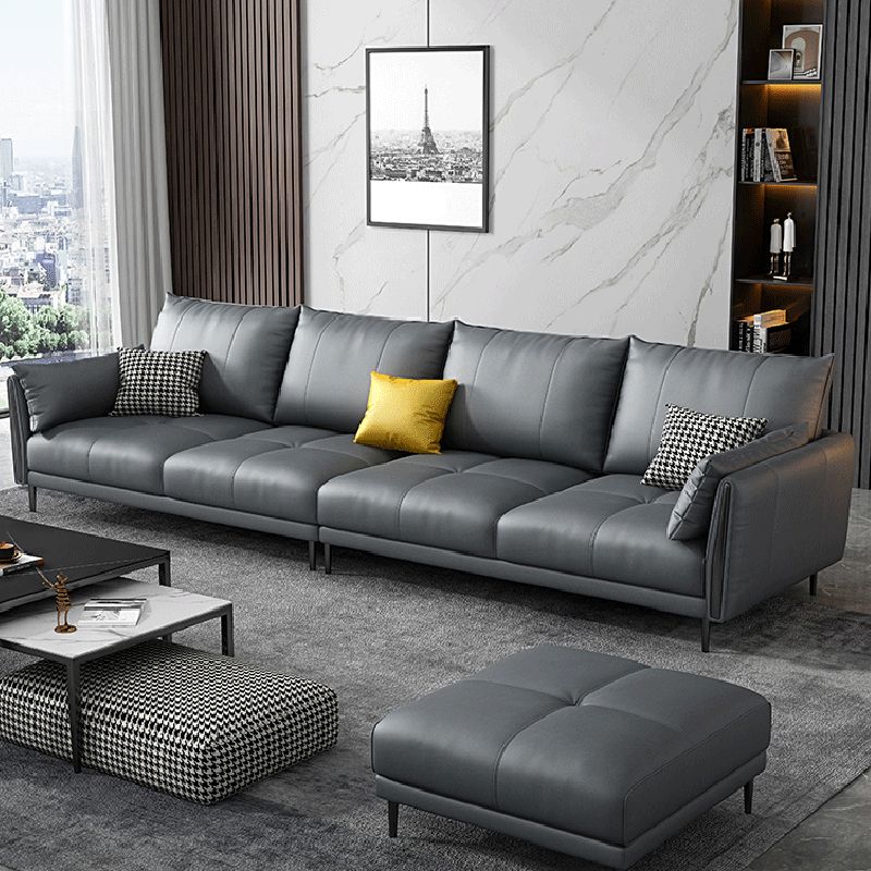 Grey Removable Cushions Faux Leather Straight Arm Sofa/Sectional with Wear-Resisting