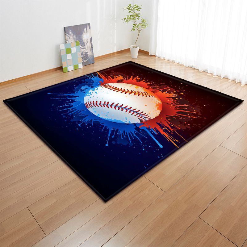 Green Modern Carpet Football Print Polyester Area Rug Stain Resistant Rug for Drawing Room