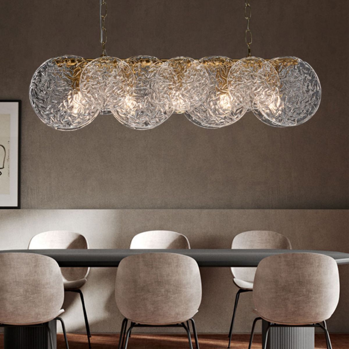 Lampada il lampadario in vetro lineare dell'illuminazione dell'isola moderna in bronzo per sala da pranzo