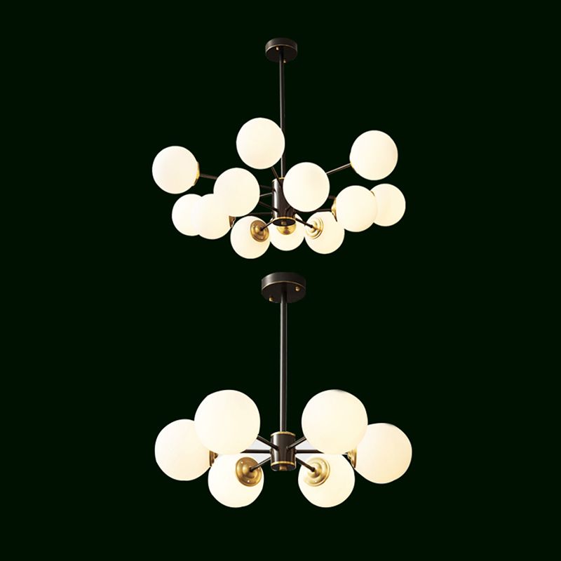 Copper Chandelier Lighting Multi-Head Hanging Light Fixtures with White Glass Shade