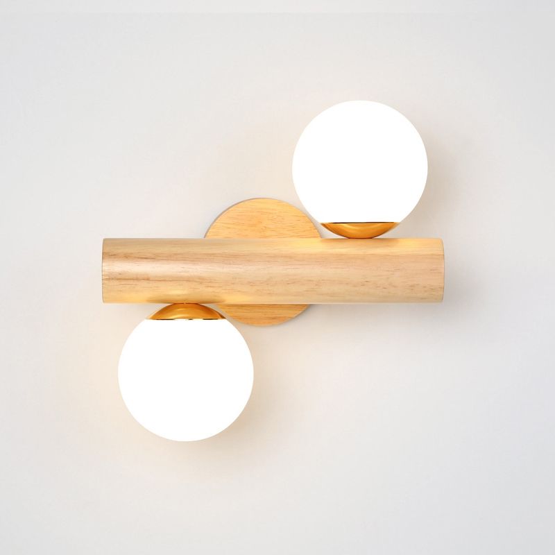 Rotatable Wood Flush Mount Lighting Contemporary Globe Wall Light for Bedroom