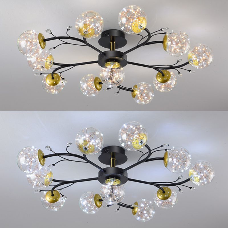 Forma de bola de vidrio al ras del techo de techo moderno múltiples luces de montaje al ras en negro
