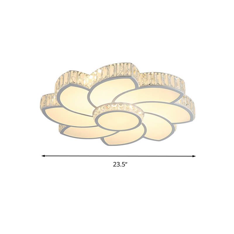 White 23.5"/31.5"/39" W LED Flush Light Contemporary Crystal Floral Ceiling Flush Mount for Bedroom in White/3 Color Light/Remote Control Stepless Dimming