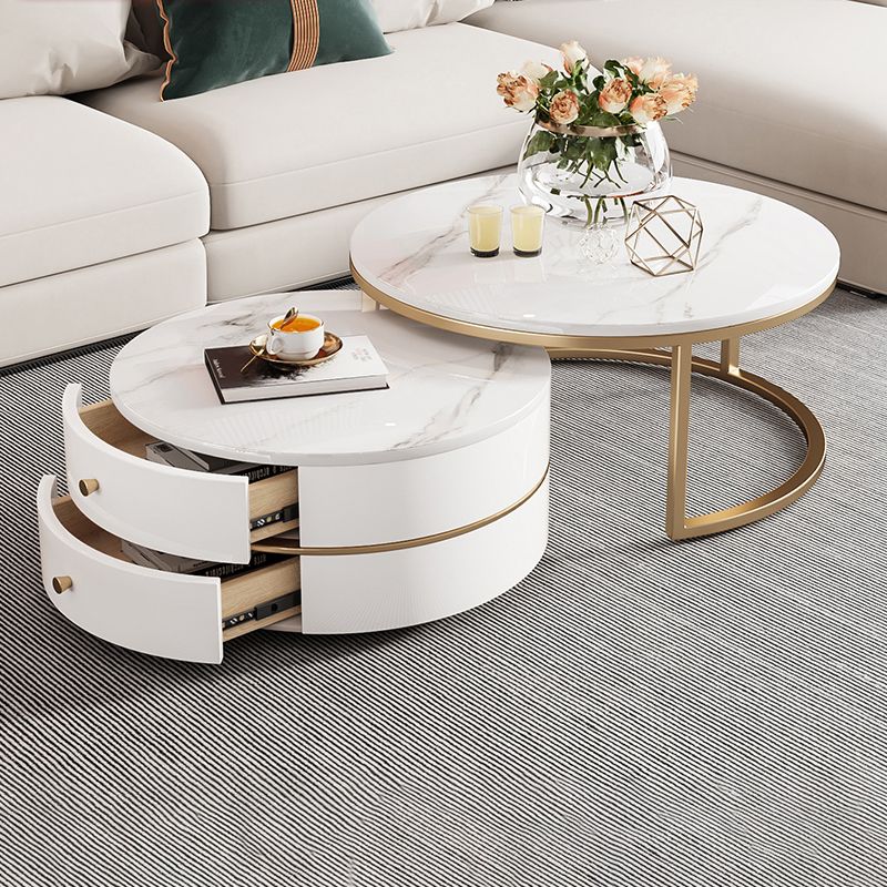 Modern Coffee Table Frame 2 Piece Nesting Tables with Golden Legs