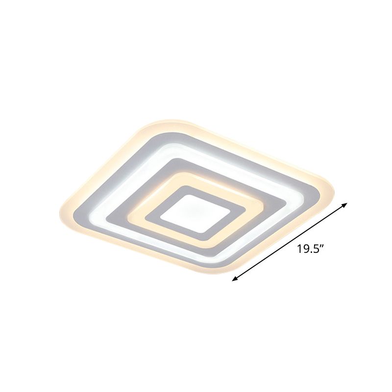 Acrylique 4-Couche Square Ceiling Lamp Nordic Style White 19,5 "/35.5" W LED Flush Light Fixture in Outer White Inner Warm Light