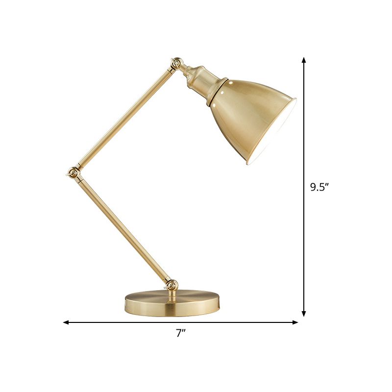 Conical Table Lamp Post-Modern Metal 1-Head Living Room Nightstand Lighting in Gold with Swing Arm