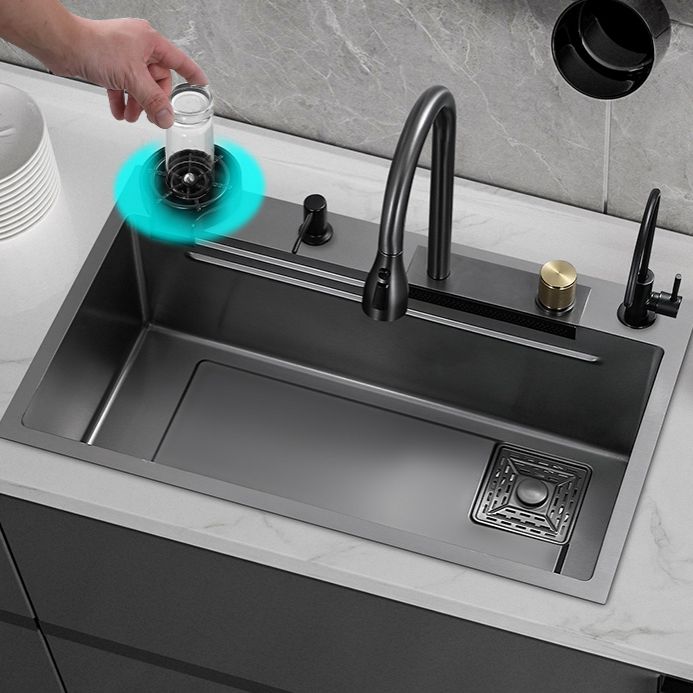 Black Kitchen Sink Single Bowl Cutting Board Top Mount Stainless Steel Kitchen Sink