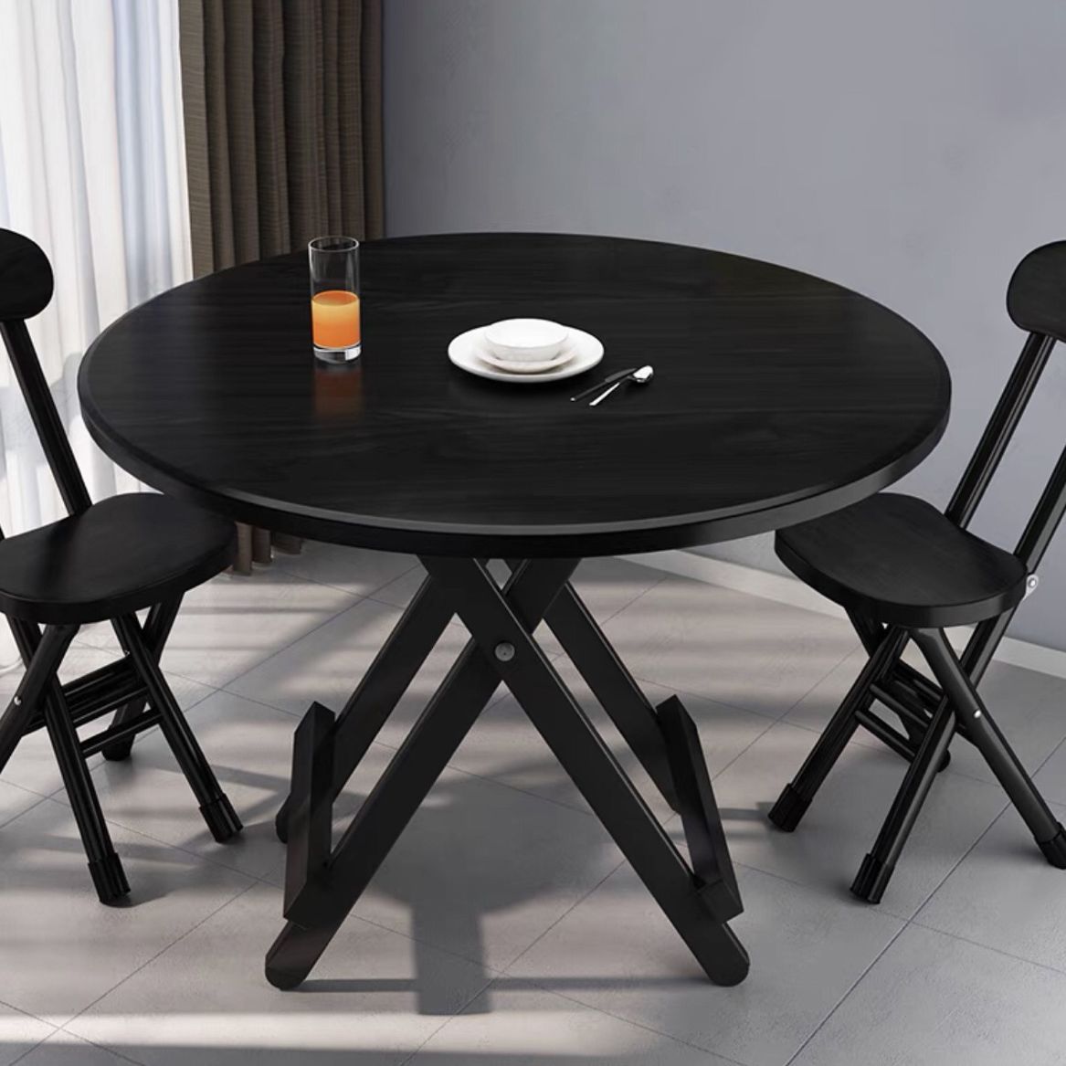 Standard Wooden Too Dining Table Set with Black Metallic Legs for Dining Furniture