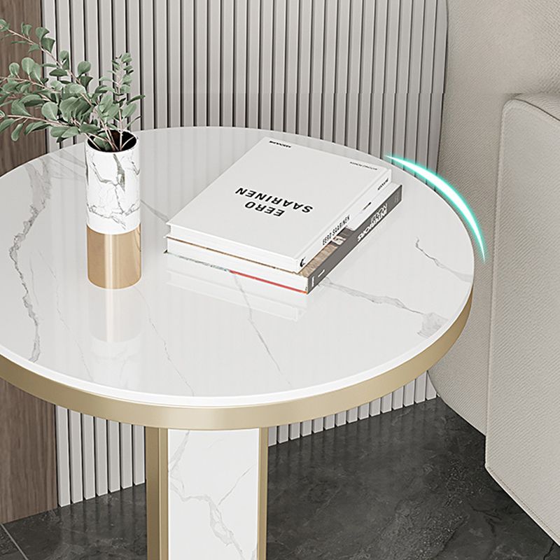 Glam Metal Side Table with  Round Stone Top Accent Side Table