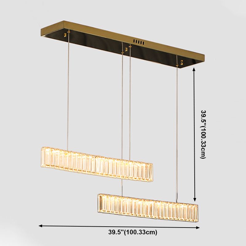 Moderne Kücheninselbeleuchtung linearer Kristall 2 leichte Kronleuchterleuchten