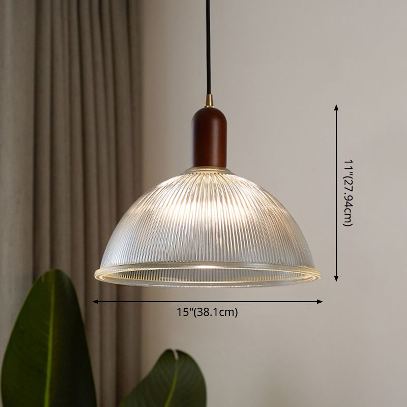 1 Light Bowl Hanging Light Fixtures Vintage Ribbed Glass Ceiling Light for Restaurant