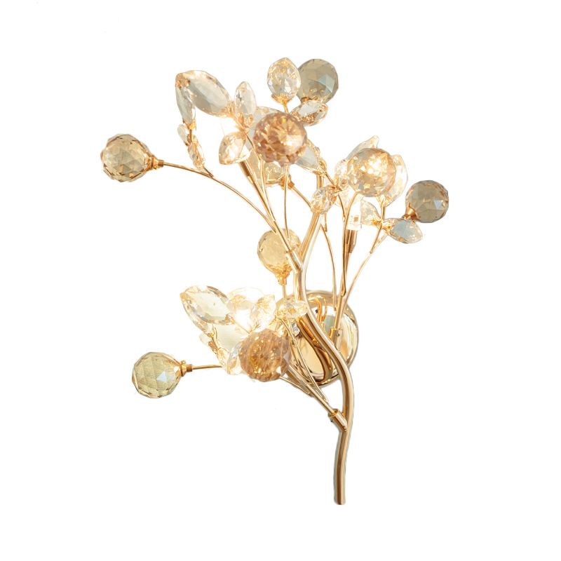 Beveled Crystal Gold Sconce Light Branch 3 Heads Modernism Wall Lighting Fixture