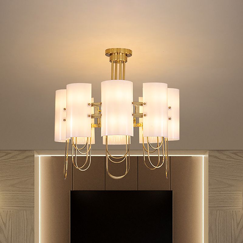 Lustre en forme de tambour 16-Light Lampe suspension de suspension de plafond en marbre blanc en or blanc traditionnel pour le salon
