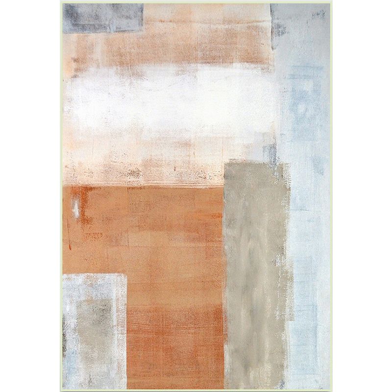 Orange Bedroom Rug Modern Abstract Oil Painting Pattern Area Rug Polyester Washable Carpet
