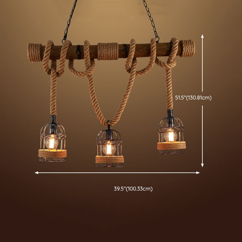 Industrial Style Birdcage Shape Island Pendants Rope Pendant Lights for Restaurant