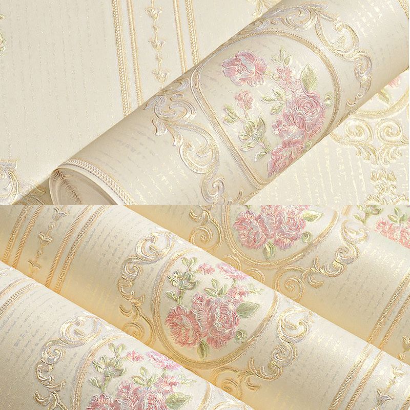 Pastel Pink Classic Flower Wallpaper for Girls' Bedroom, 57.1 sq ft.