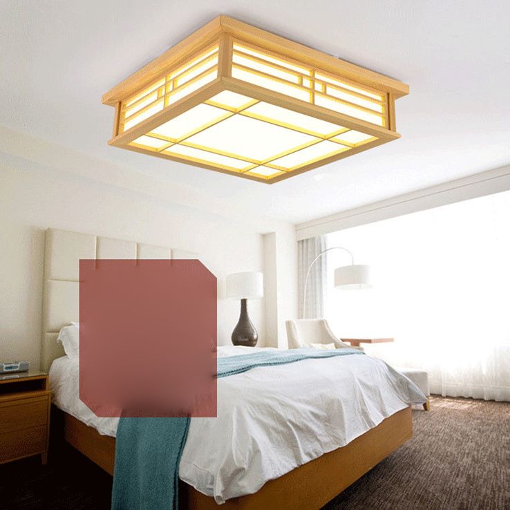 Wooden Flush Mount Ceiling Light LED Square Flush Mount Light for Living Room Bedroom