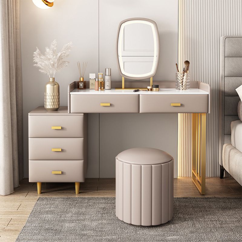 Luxurious Stone Top Vanity and Stool 5 Drawers Dressing Table