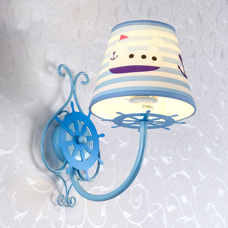 Ocean Style scheepsmuurlicht met roer 1 bol blauwe wand sconce voor kinderslaapkamer