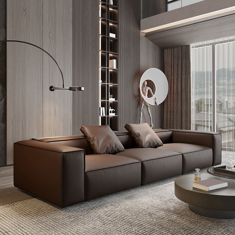 Modern Sectional Set, Genuine Leather Square Arm Sectional sofa, Brown
