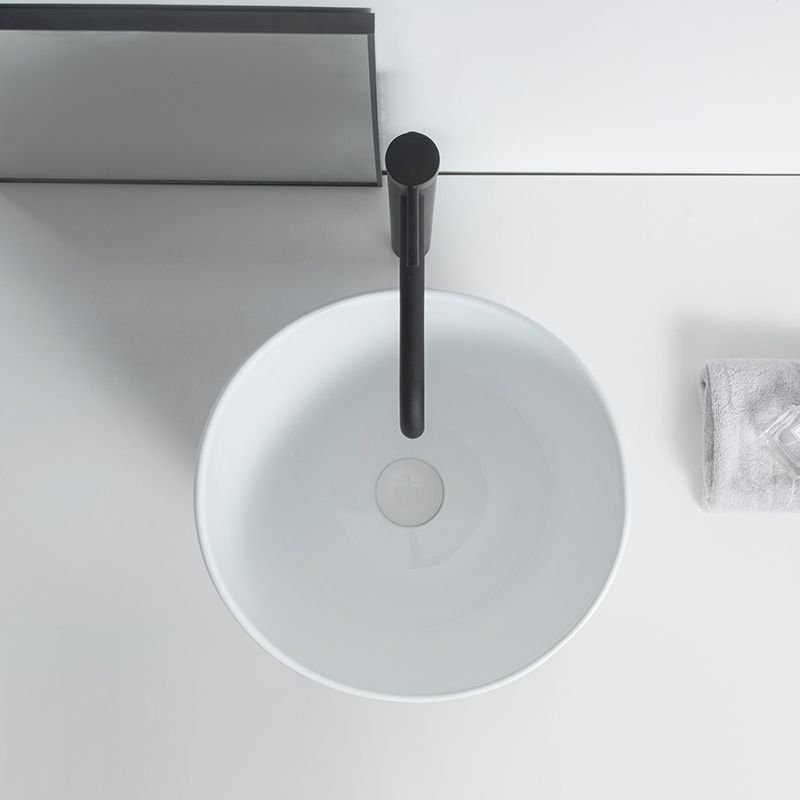 Modern Vessel Sink Round Porcelain with Pop-Up Drain Vessel Bathroom Sink
