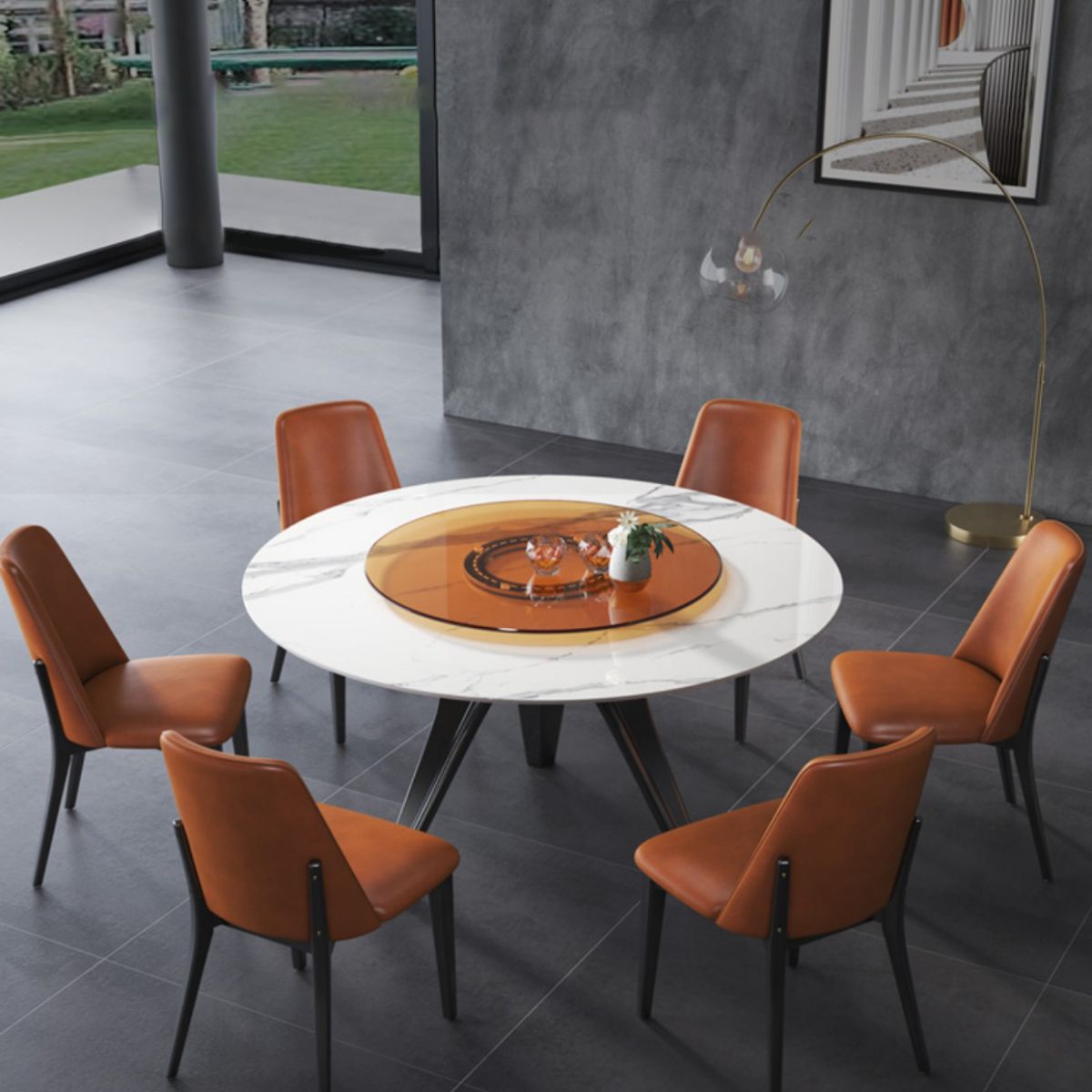 Solid Wood Frame Dining Room Set 1/2/5/7 Pcs Round Dining Table with Armless Chairs